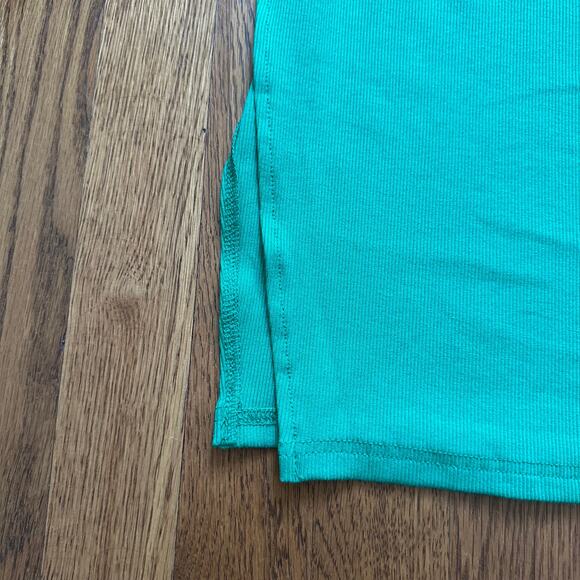 Green Two Piece Crew Neck Ribbed Tank Top Bodycon Slit Midi Skirt Set - Picture 4 of 11